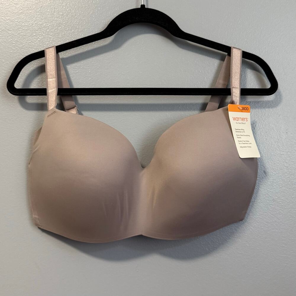 Warners Seamless Full Coverage T-Shirt Wireless Bra NEW 38DD Beige